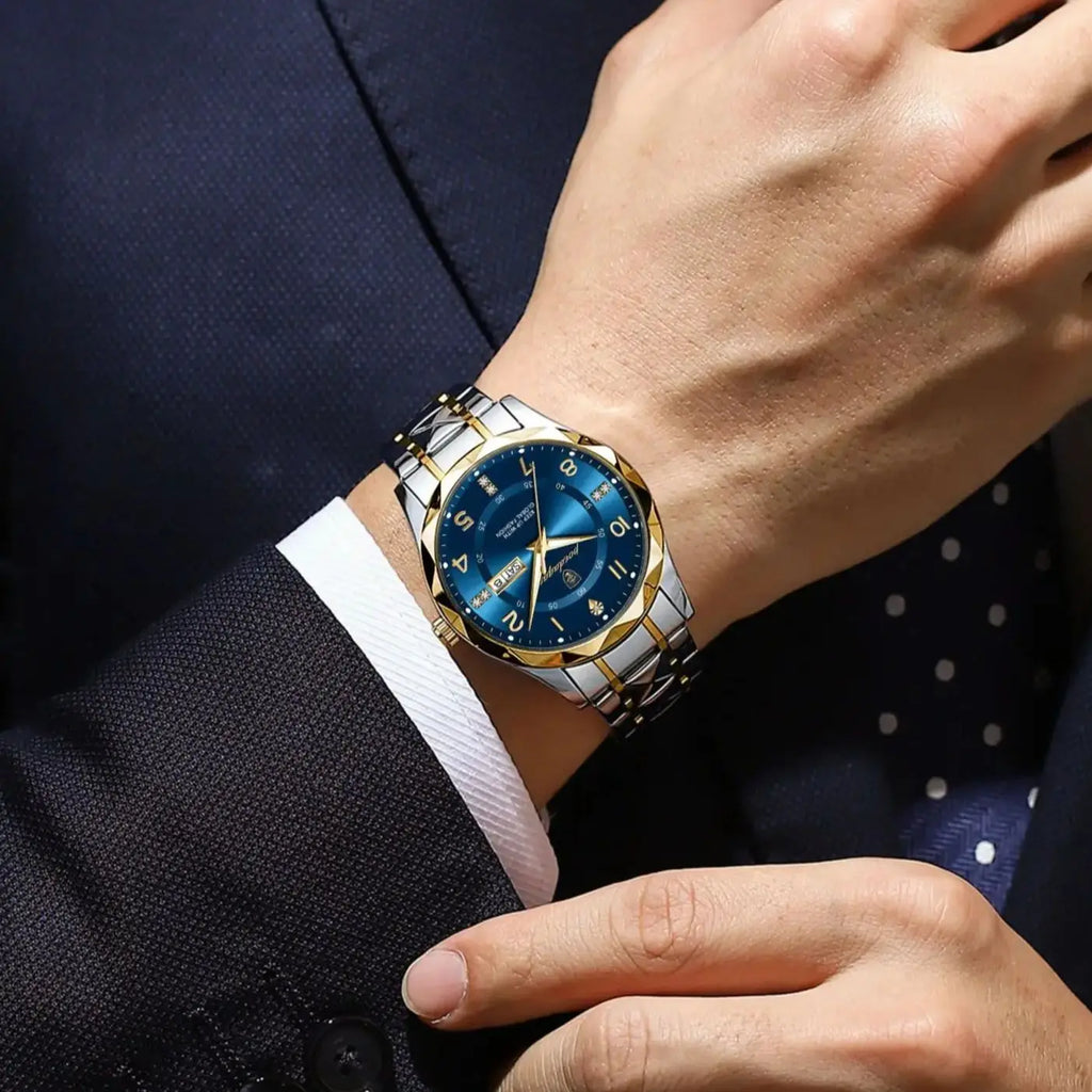 POEDAGAR Top Business Men Quartz Watch Waterproof Date Week Luminous Wristwatch Stainless Steel Fashion Men's Watches Man Clock